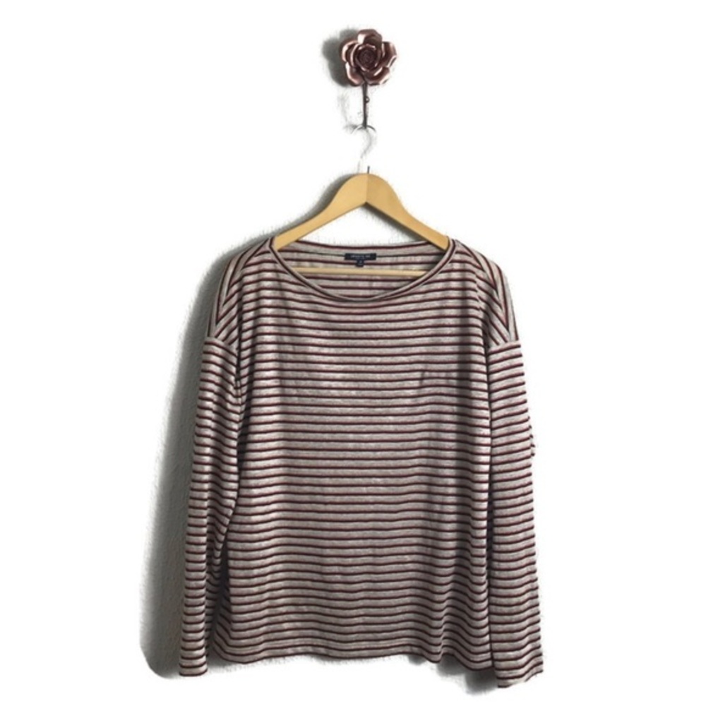 Lafayette 148 New York Medium Metallic Striped Linen Blend Top Blouse Pullover‎